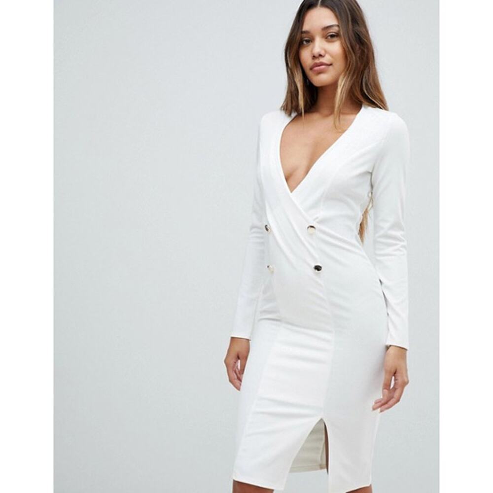 Outrageous Fortune White Double Breasted Blazer Wrap Long Sleeve Tuxedo Dress 6
